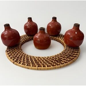 Set of 5 47th & Main Rustic Red Ceramic Mini Bud Vases 4"x3" Plate Not Included